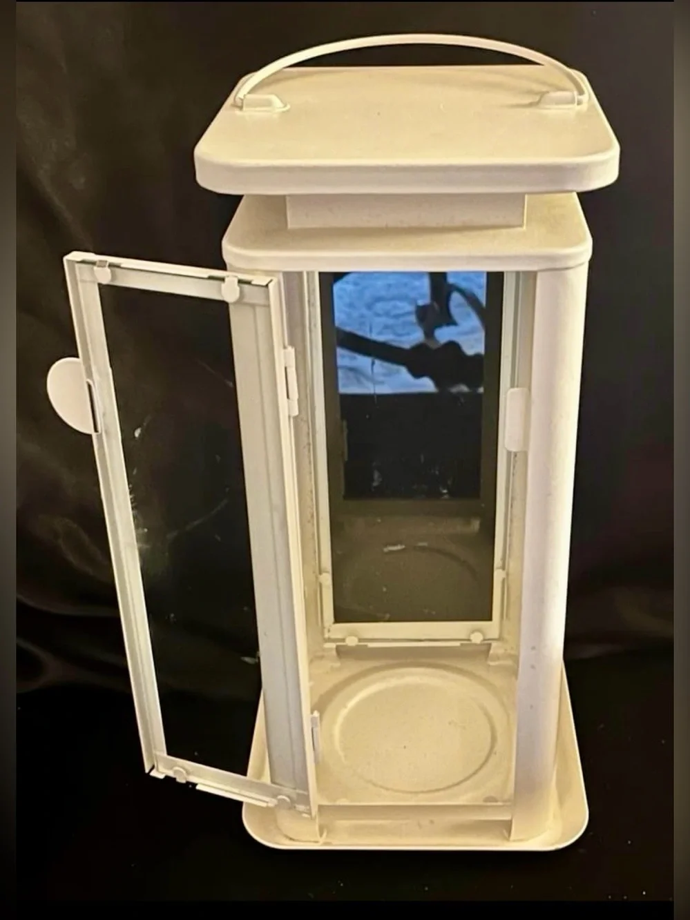 White Metal Lantern with Glass Panels